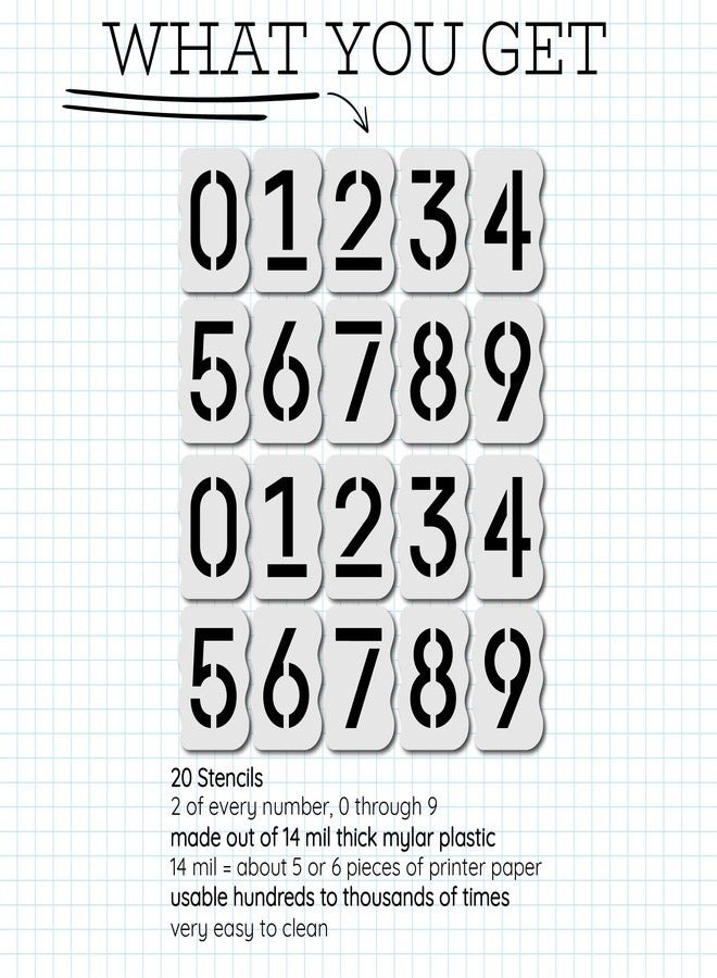 Stencil Stop Curb Stencil Kit for Address Painting, All Numbers - 14 Mil Mylar Plastic [4" Tall Numbers, 2 of Each] (Classic Stencil Font + Curb Frame) - Image 4